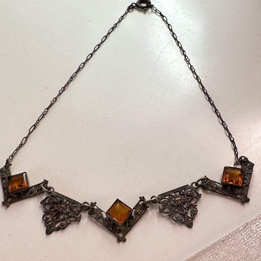Elegant Silver and Amber Necklace